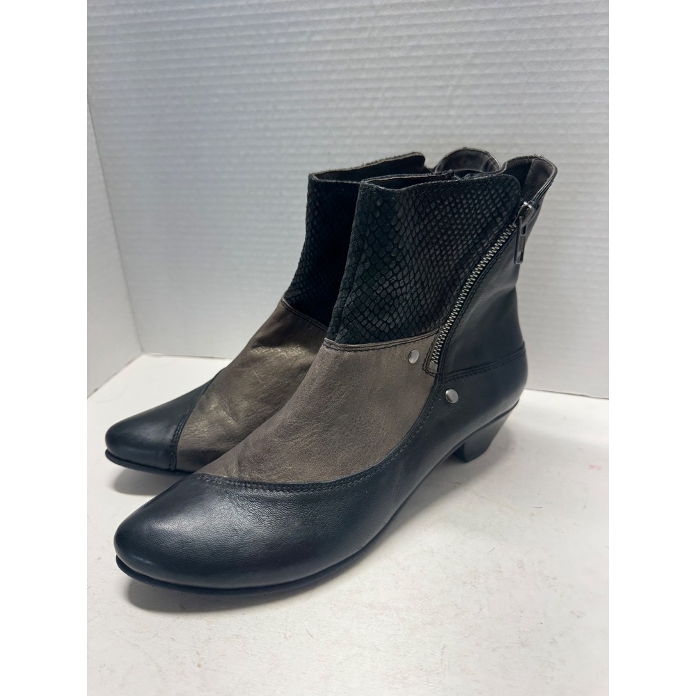 Fidji Black Metallic Bronze Leather Snakeskin Ankle Boots Portugal Size 41 10